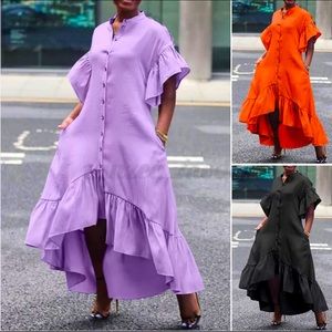 Ruffled, High Low, Shirt Dress